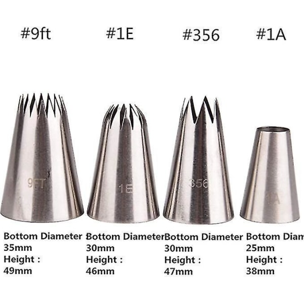 5 stk. Spidser Sæt Grand Rustfrit Stål Glasur Dyser Kage Dekoration