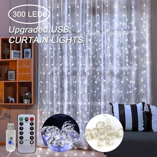 Fönstergardinljus 300 LED USB Fairy med fjärrkontroll IP65