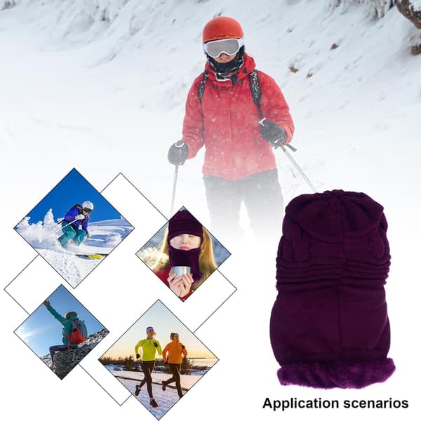 Varm ullhette skjerf vinter kald lue strikket lue for menn og kvinner eldre voksne, dyp lilla høy elastisitet 55-59cm