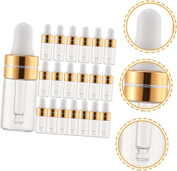 20 st 3 ml eteriska oljedroppflaskor i glas, läckagesäkra påfyllningsbara mini-tomflaskor