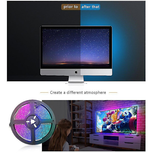 USB-drevet LED-lysstribe med fjernbetjening, ikke vandtæt, RGB 2835