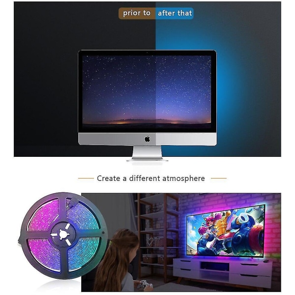 USB-driven LED-ljusremsa med fjärrkontroll, icke-vattentät RGB 2835