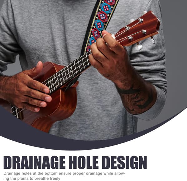 Justerbar marinblå gitarrrem i bomull med läderändar, slitstark och robust randig stil Ukulele-bälte