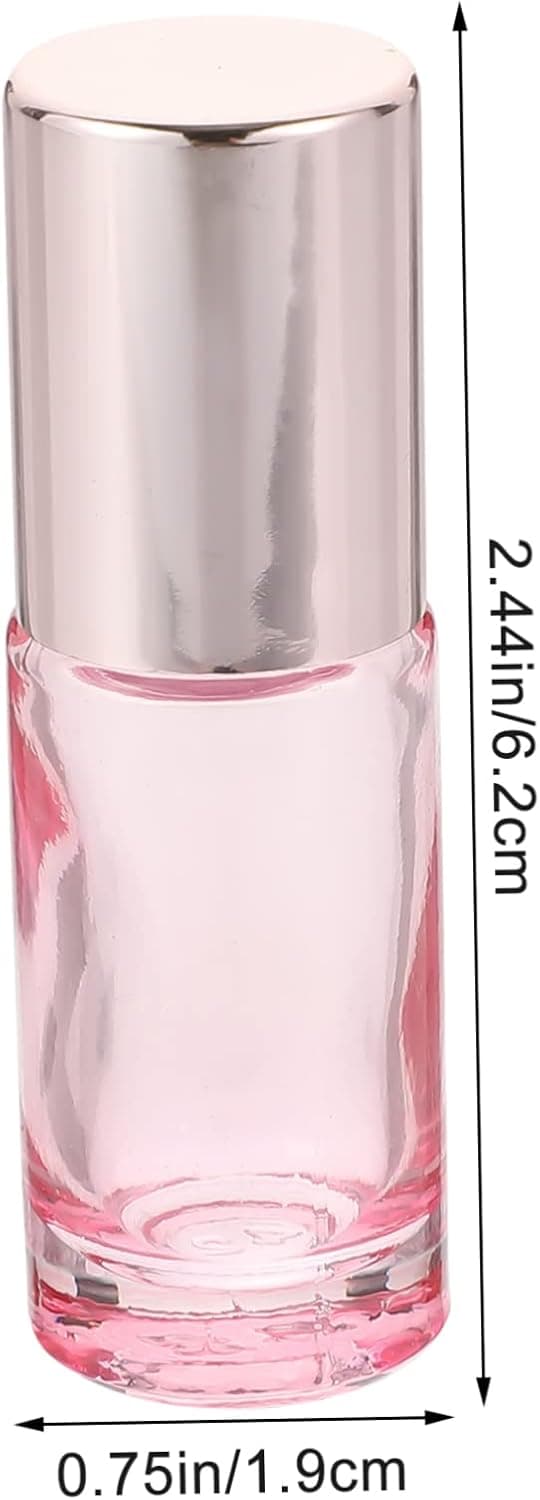 Glasrullflaskor för eteriska oljor och parfym 6 st 5 ml rosa påfyllningsbara reserullflaskor