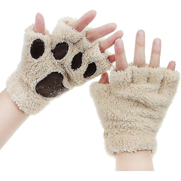 Hanske med kattepote - Fingerløse, kunstig pels, myke, varme vinterhansker, halvfingerhansker, søte kattepote-cosplay-hansker, fuzzy pels-hansker for kvinner og jenter