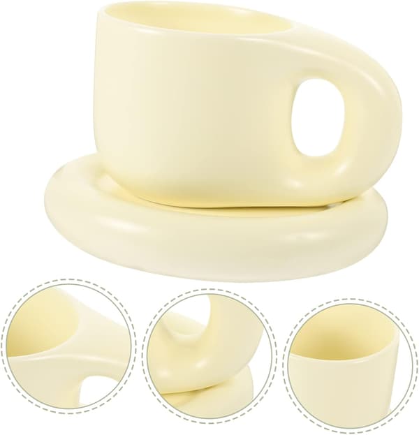 Keramisk kaffekrus og underkop sæt 400 ml hvid fed form keramisk kop