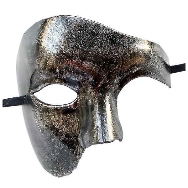 Maskeradmask Retro Phantom Of The Opera One Eye Half Face Costume 1st-antik Silver
