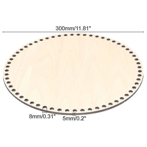 30 cm Naturlig trekurv Bunn med hull, sirkel blank trebase for gjør-det-selv strikking Hekleveske Bo-yuhao