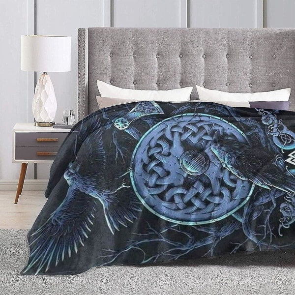 Ravens Norse Mythology Viking Fleece Throw Teppe Dobbel/Twin Størrelse Etra Stor Seng Fleece Tepper Sengeteppe Super Myk Fluffy Flanell Mikrofiber Sofa 80x60in 200x150cm