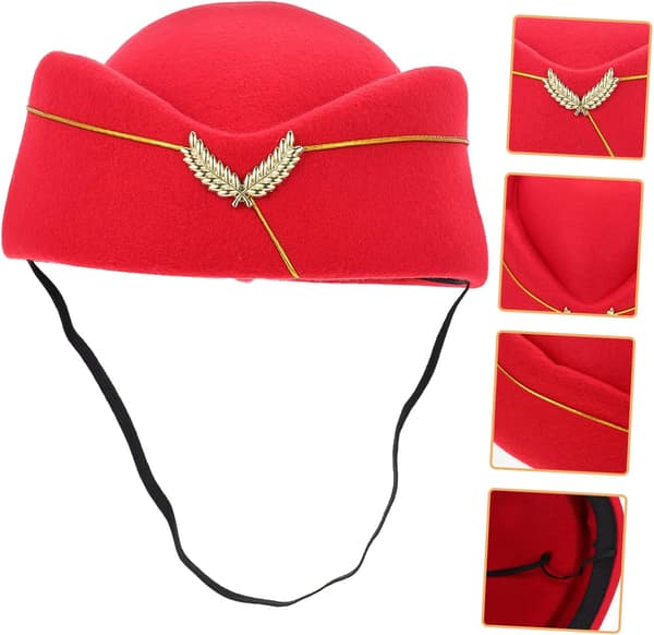 Flyvertindehat Cosplay Uniform Hat Dekorativ Pillbox Rød Baret til Kvinder Kostume Performance Tilbehør