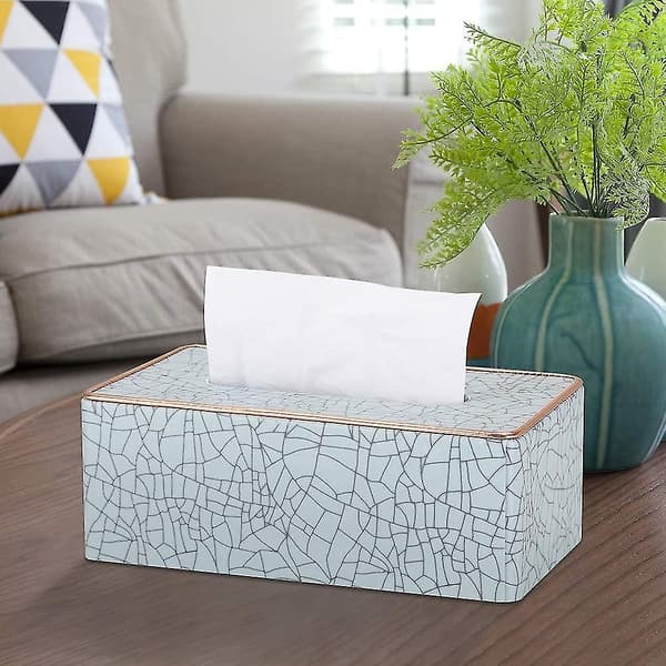 Rektangulär Läder Vävnadslåda (beige - Is Sprickor Mönster)