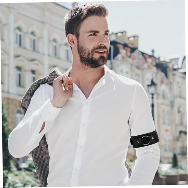 Läderarmband 2-delat set Svarta läderärmhållare Elastiska armbindlar