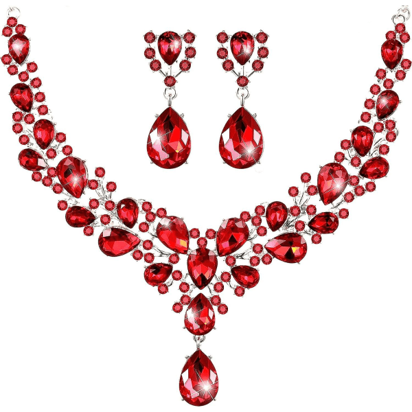 Bridal Teardrop Cluster Smycken Set för kvinnor Halsband Örhängen Bröllop