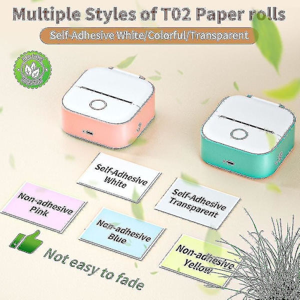 Phomemo T02 Mini Printer Bærbar Printer Termisk Udskrivning Sticker Trådløs Blækfri Lommeprinter Selvklæbende Etiketprinter -ys Green B