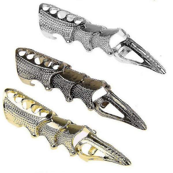 Rock Hengslede Fingerringer Klo Dobbelte Sløyfer Lange Ringer Smykker (3 stk, Sølv, Gull, Bronse)