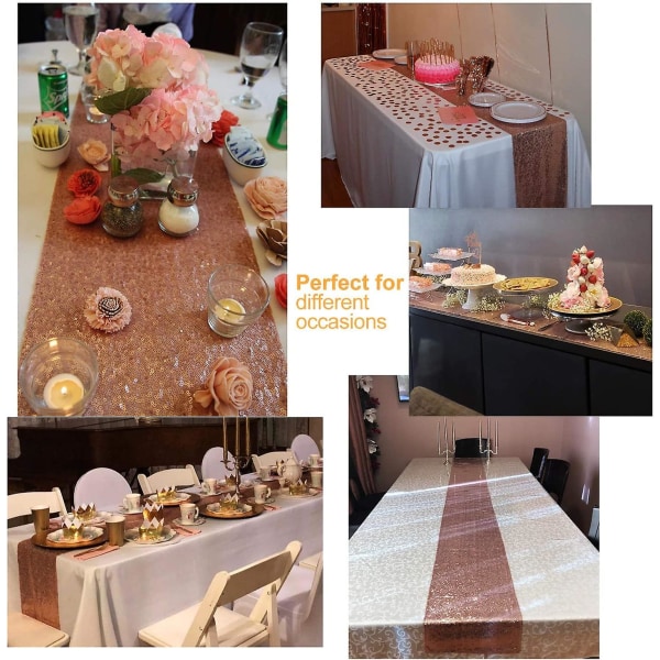 Bordløber med pailletter, rosenguld, dug, bordflag dekoration til fest, bryllup, fødselsdag