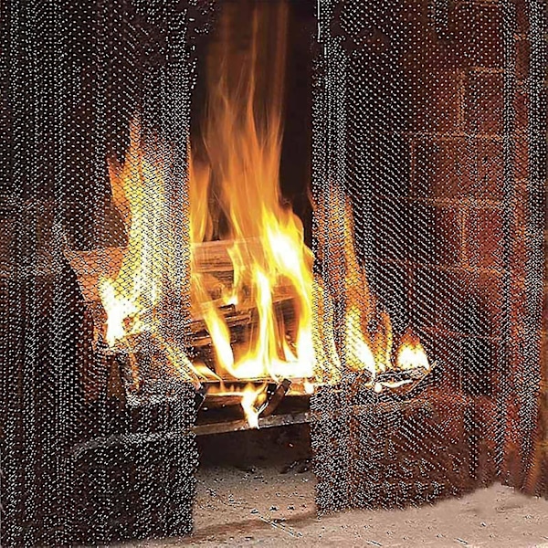 2 stk. Legendflame Pejs Mesh Skærmgardin Brede Paneler Sort Mat Have Hjemmeforbedring Opvarmning Køling Luft Ovne Døre 19inches