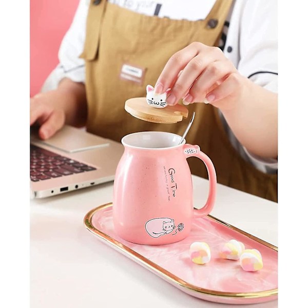 380ml/15oz Keramisk Katt Kopper Mugg Med Katt Kopper, Søt Keramisk Kaffe Kopper Med Nydelig Kitty Rustfritt Stål