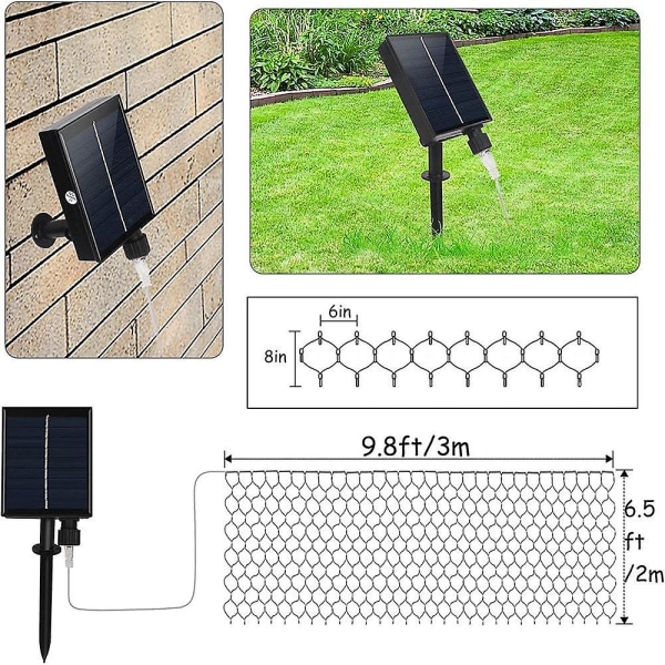 Mesh Net Julelys Solcelledrevet 8 Moduser 9.8x6.6ft 200led Fe