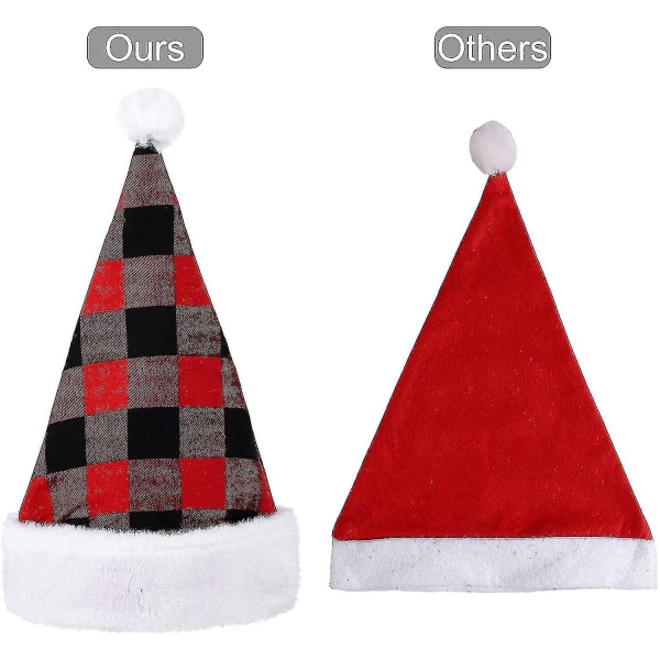3 Pack aikuisten joulupukin hattu samettipunainen musta ruudullinen joulujuhlatarvikkeet Bd-yuhao