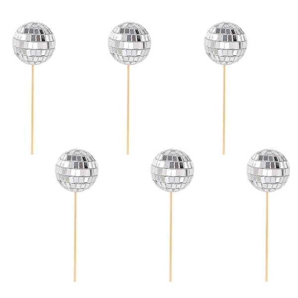 6 kpl Kakku Insert Creative Exquisite Sileä Pinta Kiiltävä Koriste Peili Disco Pallo Cupcake Pick Juhlatarvike Kaesi 3cm