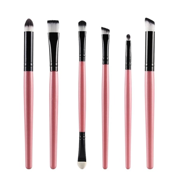 6 stk øjenbørster sæt makeup børste øjenskygge børste skønhedsværktøjer (pink bar, sort rør)