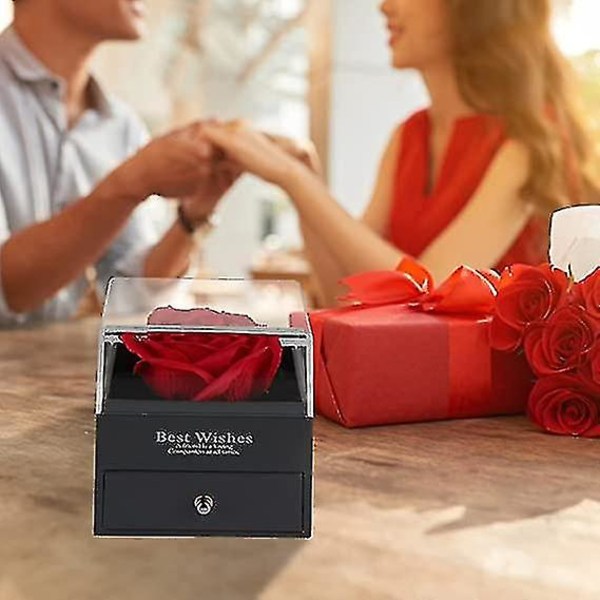 Evig Rose med 'Jeg elsker deg' Hjerte-Halskjede, 100 Språk Projeksjon, Bursdagsgaver til Kjæreste Kone Mor Mormor, Evig Rose Blomst med Smykke