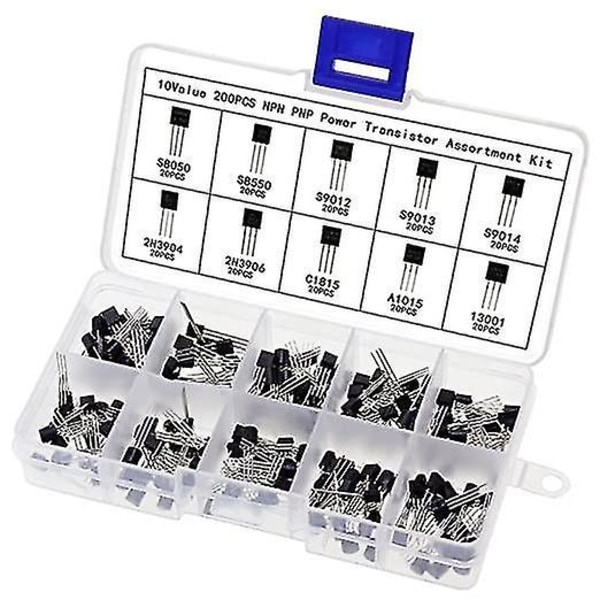 10values 200 stk Npn Pnp Transistor TO-92 Sortimentssæt