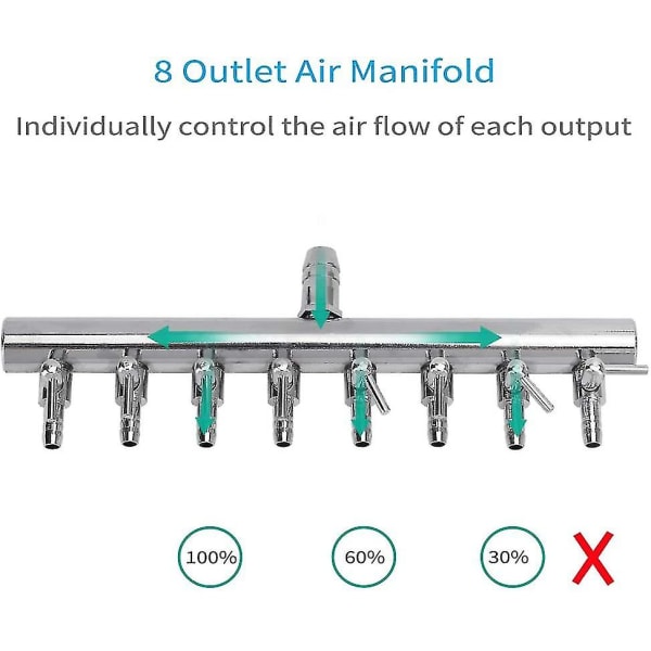 8-suuntainen akvaarion ilmavirran säätövipuventtiili Kromikuparin jakaja