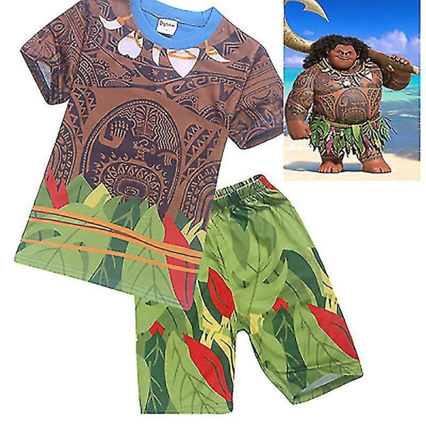 Moana Maui Børne Kostume Pyjamas Natkjole Pjs Sæt Kortærmet Shorts Outfit 8-9 Years