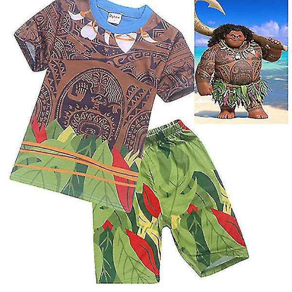 Moana Maui Børne Kostume Pyjamas Natkjole Pyjamas Sæt Kortærmet Shorts Outfit 4-5 Years
