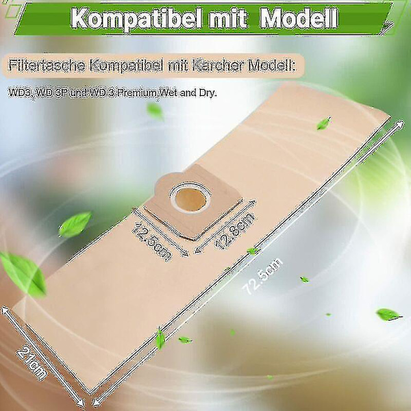 15-pack dammsugarpåsar för Karcher 6.959-130.0 WD3 WD3P MV3 våt- och torrdammsugare, ersättningspappersfilterpåsar, påse för Karcher WD3 Premium A