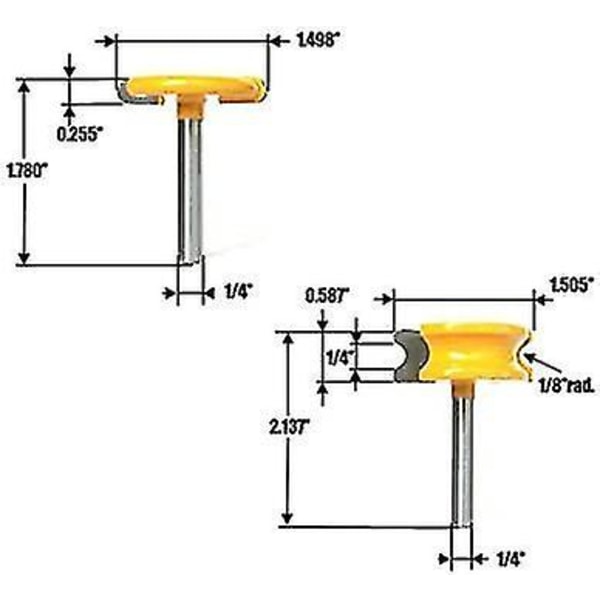 2 stk 1/4'' Skaft T-spor Fræsersett Karbid Tunge Spor