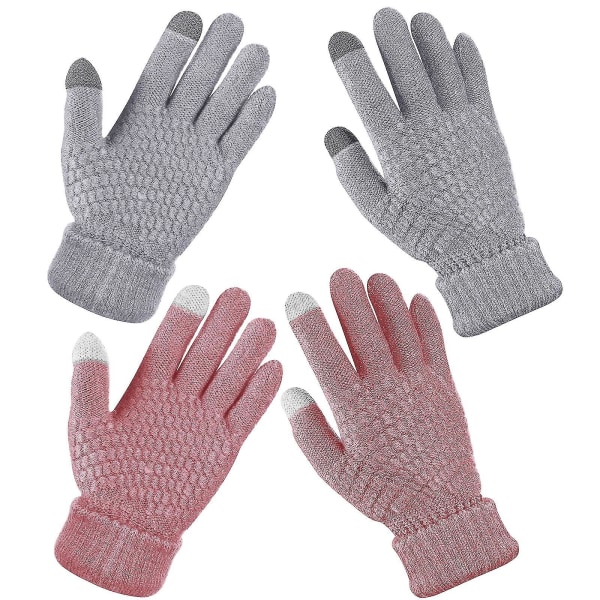 2 Pairs Of Winter Touch Screen Gloves Warm Wool Lining Knitted Gloves With Elastic Cuffs