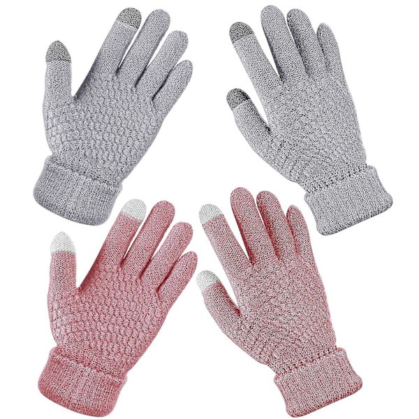 2 Par Vinter Touch Screen-Vantar Varma Ullfoder Knittade Vantar Med Elastiska Manschetter