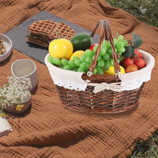 Flätad picknickkorg, 12,5 x 10 tum rektangulär khaki flätad korg
