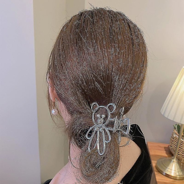 Glittrigt hårkloklämma metall hårkäke ihålig söt björndesign duschhårguld1st