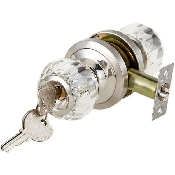 Door Lock With Glass Crystal Button, Key Door Lock, Interior And Outdoor Door Handle