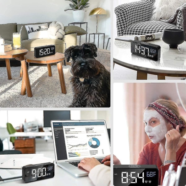 Digital Spegelväckarklocka Tid Temperatur Datum