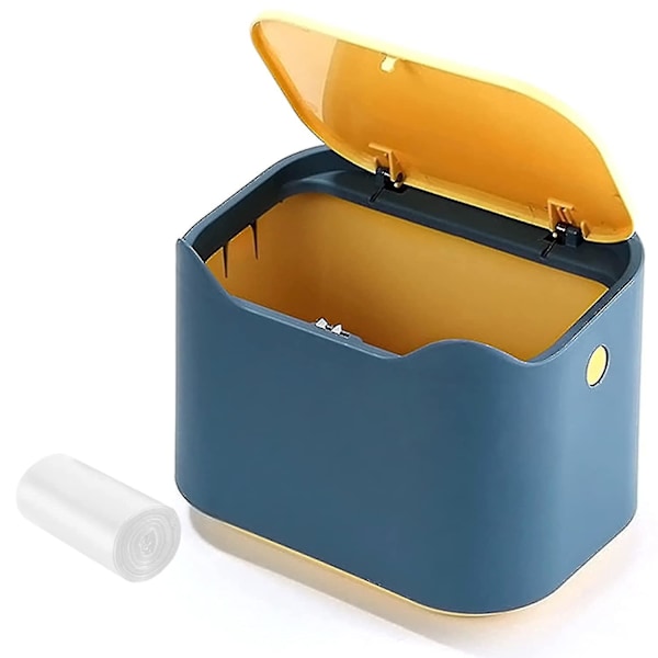 Mini Badrumsbehållare Tepåsebehållare Med Lock För Kontorsbord Liten Binyellow (yu-b)