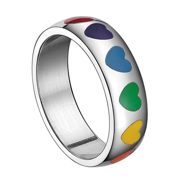 Titanium Steel Finger Ring Epoxy Regnbue Hjerteformet Ring Parringer Størrelse 9