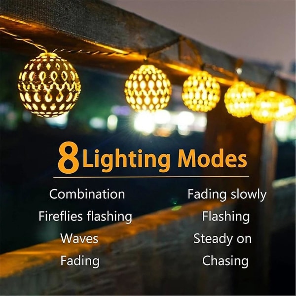 Solar Marokkanske String Lights Globe Fairy Lights 8 Modi
