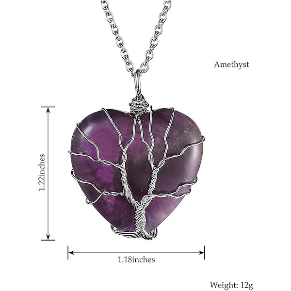 Amethyst Hjerte Livets Træ Krystal Halskæde Kvinder Healing Lilla Hjerte Sten Lmell Gave