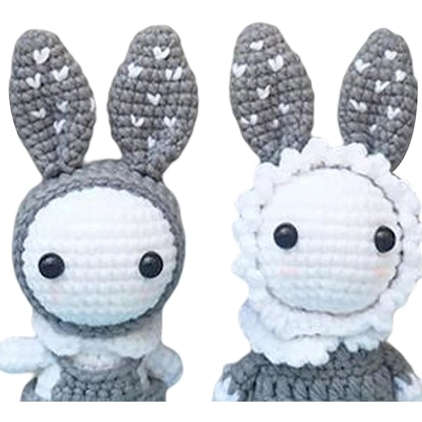 Set för nybörjare Söta kaniner innehåller garn, krok Handarbete Startpaket Virkning Skapa din egen docka för födelsedagspresent, grå