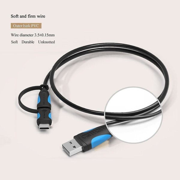 Vention A60 Micro USB till TypeC datasynkroniseringskabel