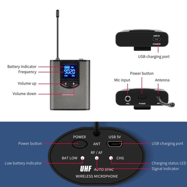 Fiauli Bærbar Lapel/headset Mic Uhf Trådløs Undervisningsmikrofon Modtager Sender Clip On Microphone