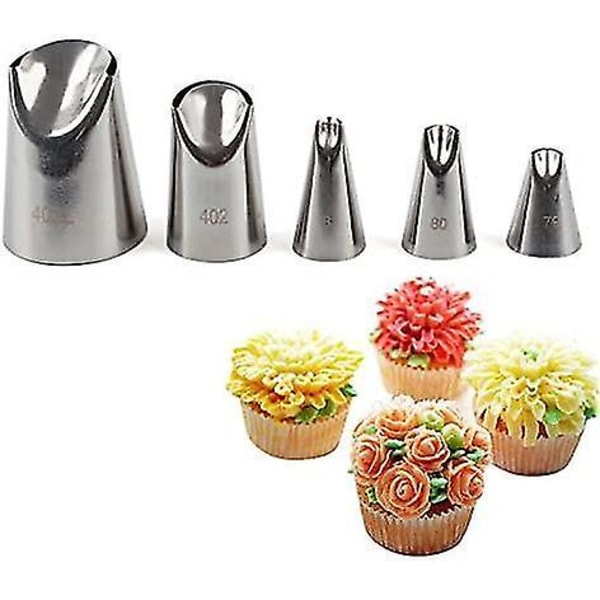 5 stk Sprøytetupper Kakedekorering Rustfritt Stål Tips Baking Tilbehør