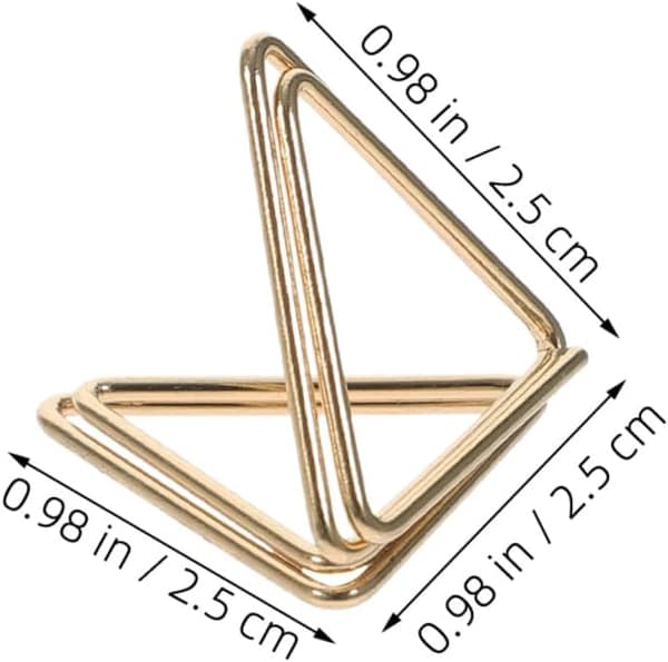 20 st mini triangulära gem i metall, små korthållare, guld, multifunktionella meddelandeklämmor