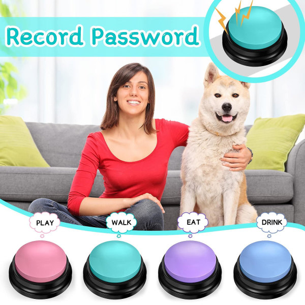 4 värin tallennuspainike, koiran painike kommunikointiin lemmikkieläinten koulutussummeri, 30 sekunnin tallennus ja toisto, hauska lahja oppimiseen Office Home - 8 Colon pakkaus