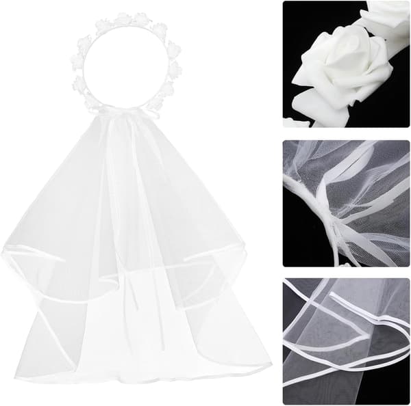 Brudeslør Gasbind Materiale Elegant med Imitert Blomsterdesign Hvit